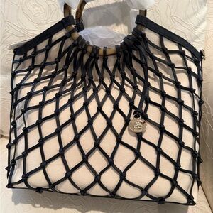 Brahmin Black and Cream Net Tote Bag